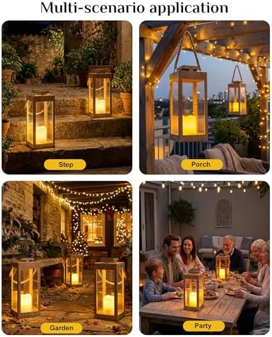 13" Large Wood Decorative Solar Lanterns Outdoor Waterproof for Porch - Image 6