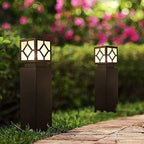 Outdoor Pedestal Light, Modern Black Bollard Lamp with Geometric Cutout Shade for Garden Pathway Driveway Deck, IP55 Waterproof Minimalist Cast Aluminum Landscape Lighting - Image 4