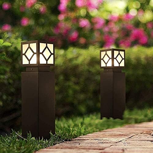 Outdoor Pedestal Light, Modern Black Bollard Lamp with Geometric Cutout Shade for Garden Pathway Driveway Deck, IP55 Waterproof Minimalist Cast Aluminum Landscape Lighting - Image 4