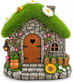 Daisy Fairy Garden House with Honey Bee, Solar Lighted Resin Yard Statue - Image 2