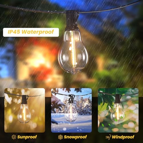 200FT Outdoor Lights with 106 Shatterproof Bulbs(6 Spare), IP45 Waterproof Outside String Lights, Patio String Lights Hanging for Party, Yard, Porch, Bistro, 2200K Adjustable Warm White Light - Image 2