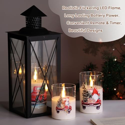 Eywamage Christmas Glass Flameless Pillar Candles with Remote Set of 3 - Image 4