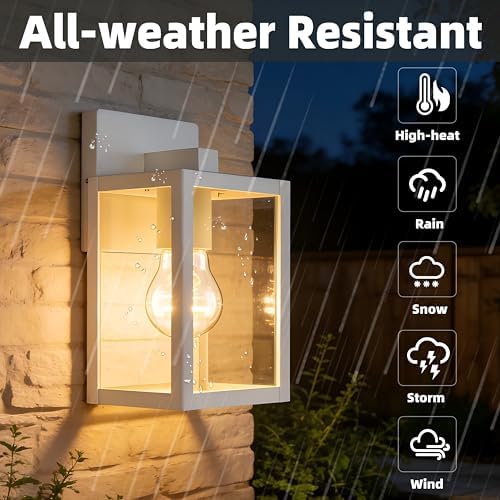 2 Pack Small Porch Sconce Lights-White 9 Inch Outdoor Wall Lantern Light Exterior Sconce Metal and Glass White Outside Wall Light for Hallway Entrance Garage Balcony - Image 5