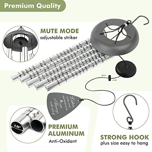 Fabuday 32'' Sympathy Wind Chimes Memorial Gift for Loss of Loved One Gray - Image 6