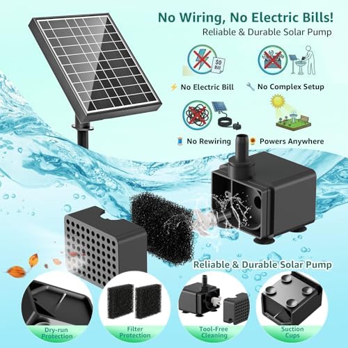 Solar Fountain Pump with Battery Backup, 8.5W Solar Water Pump Built-in 3200mAh Battery, Dual-Layer Nozzles 7+ Spray Modes & 5Ft PVC Tubing, Pond Fountain for Bird Bath Garden Water Feature - Image 4