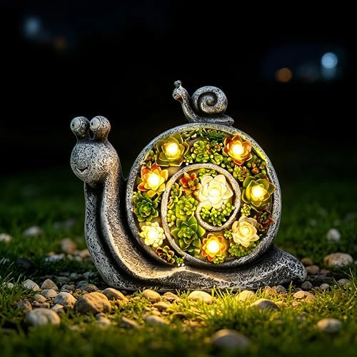 Solar Garden Snail Statue, Lawn Decor for Patio Balcony Yard by BNXPF