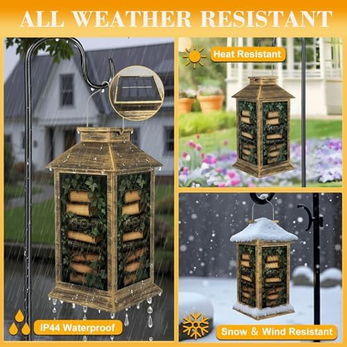Solar Lantern Outdoor Garden Hanging Lantern Vintage Stack Books Ivy Vines Dark Waterproof Solar Powered Lighting Outside Table Lamp for Patio Deck Yard Camping - Image 3