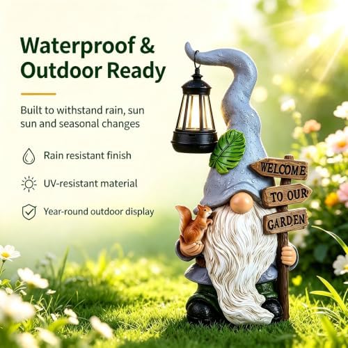 Solar Garden Gnome Statue with Lantern, Outdoor Decor for Yard&Patio - Image 4