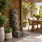Outdoor Water Fountain, 39 Inch Resin Tiered Waterfall Fountain with Warm LED Lights and Plug-in Pump, Freestanding Cascading Water Feature for Patios, Gardens and Outdoor Living Spaces - Image 2