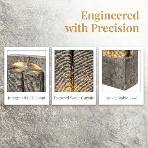 39" Modern Freestanding Wall Fountain with Pump & Warm LED Lights, Weather-Resistant Dual Water Wall Feature for Garden, Patio, Porch & Backyard Decor - Image 7