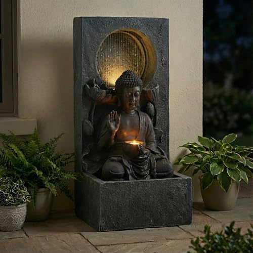 28 Inch Zen-Style Buddha Fountain, Freestanding Water Feature for Outdoor - Image 3