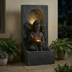 28 Inch Zen-Style Buddha Fountain, Freestanding Water Feature for Outdoor - Image 3