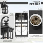 Darkaway Outdoor Light Fixtures Wall Mount, Outdoor Wall Lights Exterior Lighting Fixtures Waterproof Black Outside Wall Sconce with Seeded Glass for House Porch Hallway Garage Front Door - Image 3