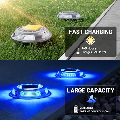 Solar Driveway Lights, 8 Pack Heavy Duty Driveway Lights Solar Powered 2 Color Mode (Cool White/Blue) IP68 Waterproof Outdoor Solar Deck Lights with Ground Stake for Pathway Garden Yard Walkway Dock - Image 4