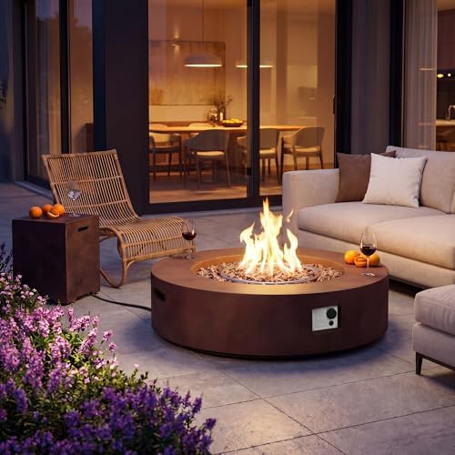 COSIEST 2-Piece Outdoor Propane Firepit Table Set w Tank Table, Certified, 42 inch Dark Fire Table (50,000 BTU) w 16 inches Tank Cover Side Table 20lb for Garden,Pool,Backyard - Image 2