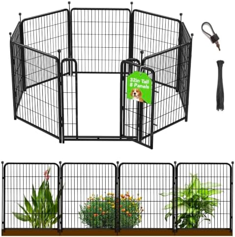 Getlay 32 in(H) Decorative Garden Fence with Gate, 8 Panels Total 17.7 Ft(L) Heavy Duty Iron Animal Barrier Fence for Yard,Suitable for Indoor Pet Or Outdoor Dog Fencing, Garden Border Fence by Getlaygardenfence