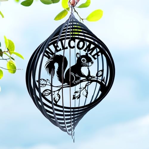 Personalized Wind Spinner Sublimation Hummingbird Custom Name Flowers Metal Art Laser Cut Design 3D Decor for Garden Yard Outdoor Indoor Lawn Patio Porch Birds Lover Presents (Squirrel) by Handmadetneonsign