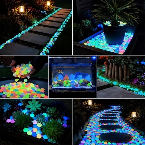 Colorful Glow in the Dark Garden Stones, Luminous Pebbles Stones for Walkway Landscaping, Glowing Stepping Rocks for Fish Tank Aquarium Decor, Resin Gravel Ornaments, Garden Outdoor (1000, Orange) - Image 2