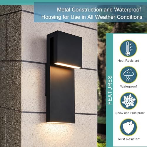 Tarentlight Modern Porch Lights with 2 Pack,Outdoor Indoor Integrated LED Wall Lights,2-Light Total 17W,3000K, Textured Black Finish,Outside Lights Waterproof for House Front Door Patio Garage - Image 3