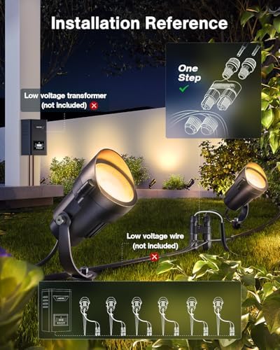 HIBOITEC Spotlights Low Voltage Landscape Lighting with Connectors 7W 2700K Landscape Lights Kit 12-24V AC/DC IP65 Waterproof for House Yard Trees Garden Outdoor 2 Packs - Image 2
