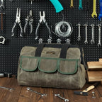 15 Inch Tool Bag, Heavy Duty Waxed Canvas Wide Mouth Water-Resistant Tool Pouch, Garden Tool Tote with 15 Pockets | ArmyGreen - Image 6