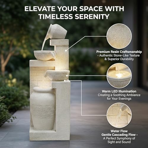 42.52" Outdoor Water Fountain with Lights, 4 Tiers Water Feature for Garden - Image 3
