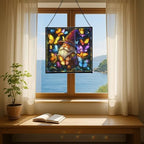 Gnome Among Butterflies Stained Glass Suncatcher – Square Hanging Window Panel for Home or Greenhouse – Whimsical Glass Art Gift for Garden Lovers, Christmas, Halloween, Father Days mExMxO - Image 6