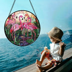 CHATYOUNG Stained Glass Window Hanging Pink Flamingo Large 15" - Birds Suncatcher Door Garden Home Decor and Christmas Mother's Day Birthday Gift for Grandma Mom Nana and Women Wife Bird Lover - Image 2