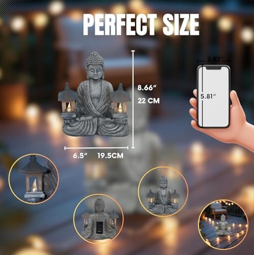 Buddha Statue for Home and Outdoor Decor Solar Powered Flickering LED,Garden Light,Courtyard Zen Meditation Spiritual Room Decor- Buddha Decor Outdoor-Ideas Gifts for Women, Mom - Image 2