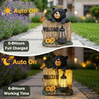 Garden Black Bear Welcome Sign with Solar Lantern, Decorative Outdoor Statue for Porch, Patio or Garden with Butterfly and Sunflowers - Image 4
