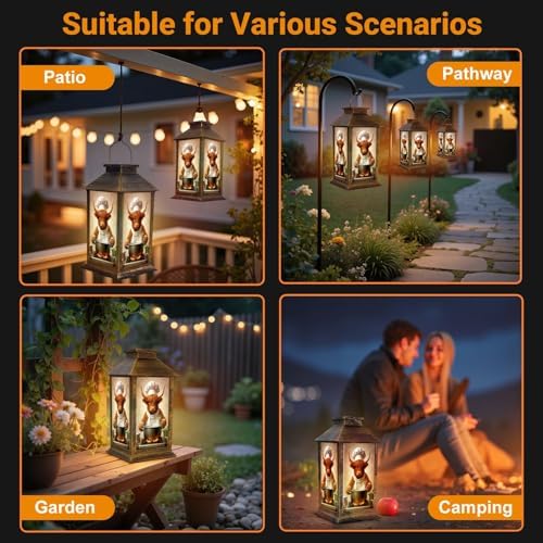 Solar Lantern Outdoor Waterproof Funny Cow Humorous Brown Highland Cows Cooking Enticing Food Kitchen Garden Decor LED Solar Lights Hanging/Tabletop Lamp Gifts for Women Mom for Outside Yard Patio - Image 6