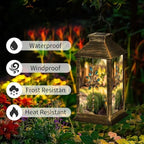 Solar Lantern Tree Stained Glass Brown Blue Clear Leaves Metal Outdoor Waterproof Garden Hanging Lantern Solar Powered Lighting Outside Table Lamp for Patio Deck Camping 1 Pack - Image 2