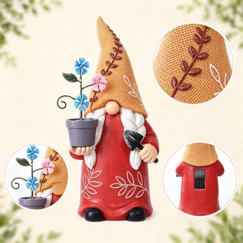 Gnome Solar Light Statue with Flower Resin Outdoor Garden Patio Decor Gift - Image 5