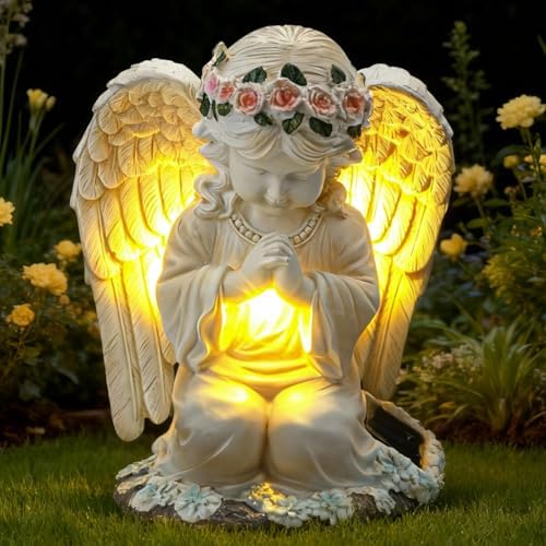 Solar Angel Garden Statue, Outdoor Decor, Cemetery Decorations for Grave – Praying Angel Figurines with LED Light for Outdoor Lawn, Yard, Patio Decor, Memorial Gifts for Women, Mom and Grandma by IDEASHOW