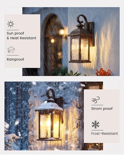 FEMILA Dusk to Dawn Outdoor Wall Sconces, 15" ORB Front Porch Light Fixtures Wall Mount, Exterior Light for Patio, Entryway, Garden, Water Ripple Glass, UL Listed, 4FD54B-PC ORB-WP - Image 5