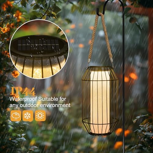 pearlstar Solar Lanterns Outdoor Waterproof Dual Charging (USB/Solar) Hanging Lantern Large Metal Floor Lamp for Patio Table Outside Porch Yard Garden Pool Decor - Image 5