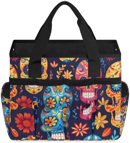 Lovely Skull Cute Garden Tool Bag Tote for Men Women Multiple Pockets Wide Mouth Heavy Duty Waterproof Tool Organizer Bag for Outdoor Lawn Yard Portable Gardening Storage With Elasticbands by Unknown