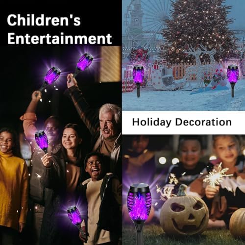 Solar Lights Outdoor Decorations, Upgraded Purple Flickering Flame, Waterproof Halloween Torch Lights, Tiki Torches for Outside Patio Pathway Decor, 6 Pack (18) - Image 6