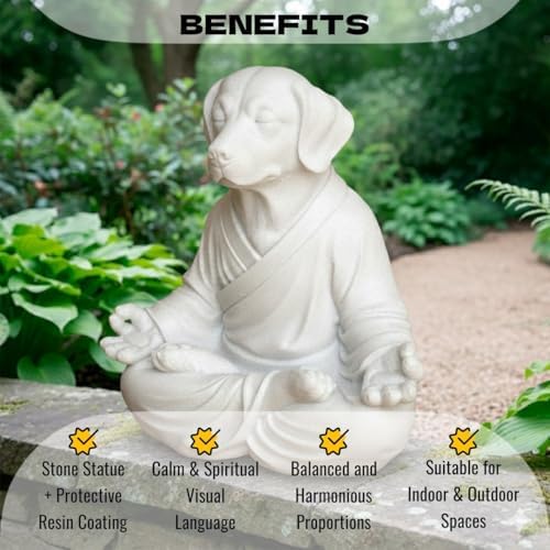 OLOMA Yoga Dog Garden Sculpture Heavy Concrete Stone Dog Statue Weather Resistant Outdoor Indoor Patio Decor Accent Feature for Entryway Display - Image 3