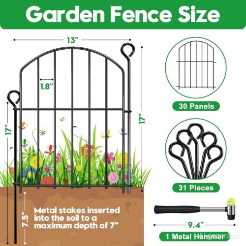 Decorative Garden Fence 17in (H) x30ft (L),Arched Rustproof Metal No Dig - Image 2