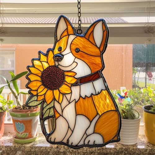 Corgi and Sunflower Acrylic Suncatcher - Image 4