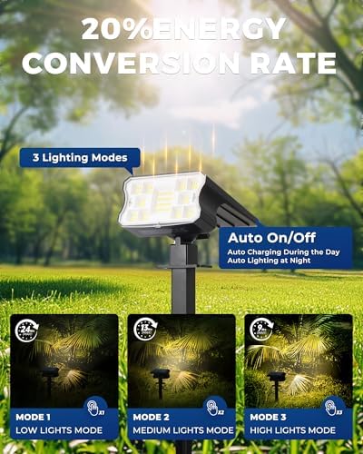 HGGH Solar Lights Outdoor Waterproof IP67, 60 LED 3 Lighting Modes Solar Spot Lights Outdoor for Yard Garden Pathway Landscape, Auto On/Off, Function 2 in 1(Warm White, 4 Pack) - Image 3