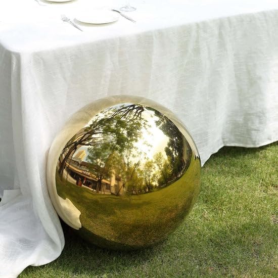 Tableclothsfactory 2 Pack Gold Stainless Steel Gazing Globe Mirror Ball, Reflective Shiny Hollow Garden Spheres - 12" - Image 4