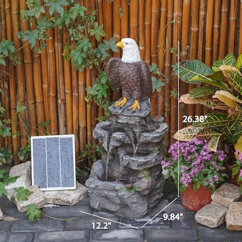 YZM 26.38" H Solar Water Fountain Outdoor Garden Bald Eagle Statue - Image 4