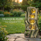 23.62 Inch Outdoor Water Fountain, Tree Stump Resin Cascading Water Feature with Warm LED Lights, Quiet Pump for Patio Garden Porch - Image 6