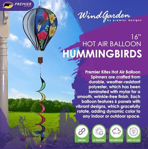Hot Air Balloon Hanging Garden Spinner 16" - Vibrant Hummingbird Design, Weather-Resistant Outdoor Decor, Durable & Lightweight for Patios, Yards, and Gardens - Eye-Catching Wind Spinner - Image 2
