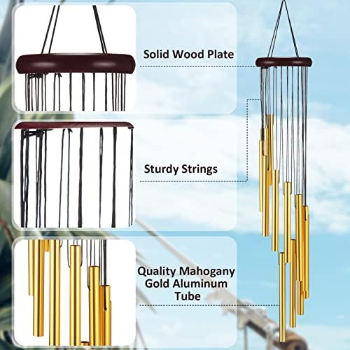 6 Pieces 28 Deep Tone Memorial Wind Chimes with 6 Aluminum Tubes Gold Aluminum Tubes Soothing Melody for Outdoor Garden Patio Home Farmhouse Decor - Image 3