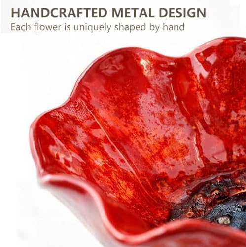 Metal Flower Garden Stakes with Bee Bath & Bird Water Bowl,Watering Station,Hummingbird Bath Cup for Outdoor Yard Decor (3PC-RED) - Image 3