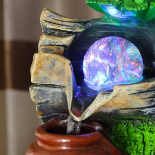 Tabletop Fountain Resin Microscape with LED Lights, Indoor Outdoor Flowing Water Decor for Stress Relief - Image 4
