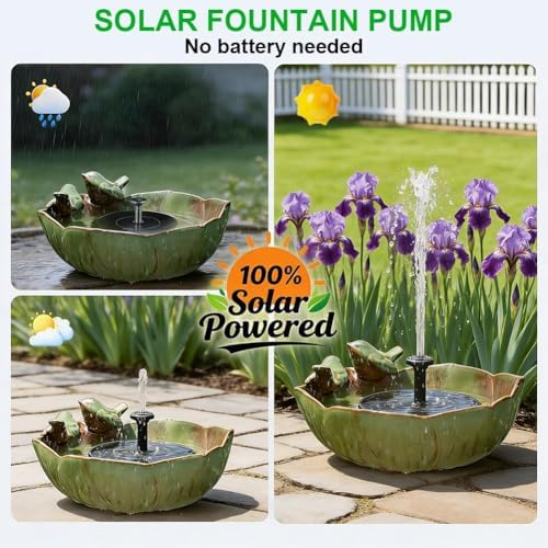 Bird Bath Bowl with Solar Fountain for Outdoors, 9.4" Ground Table Top Birdbath with Solar Powered Pump, Weather Resistant Hummingbird Water Feature for Garden Patio Deck Balcony Lawn Yard Home - Image 5